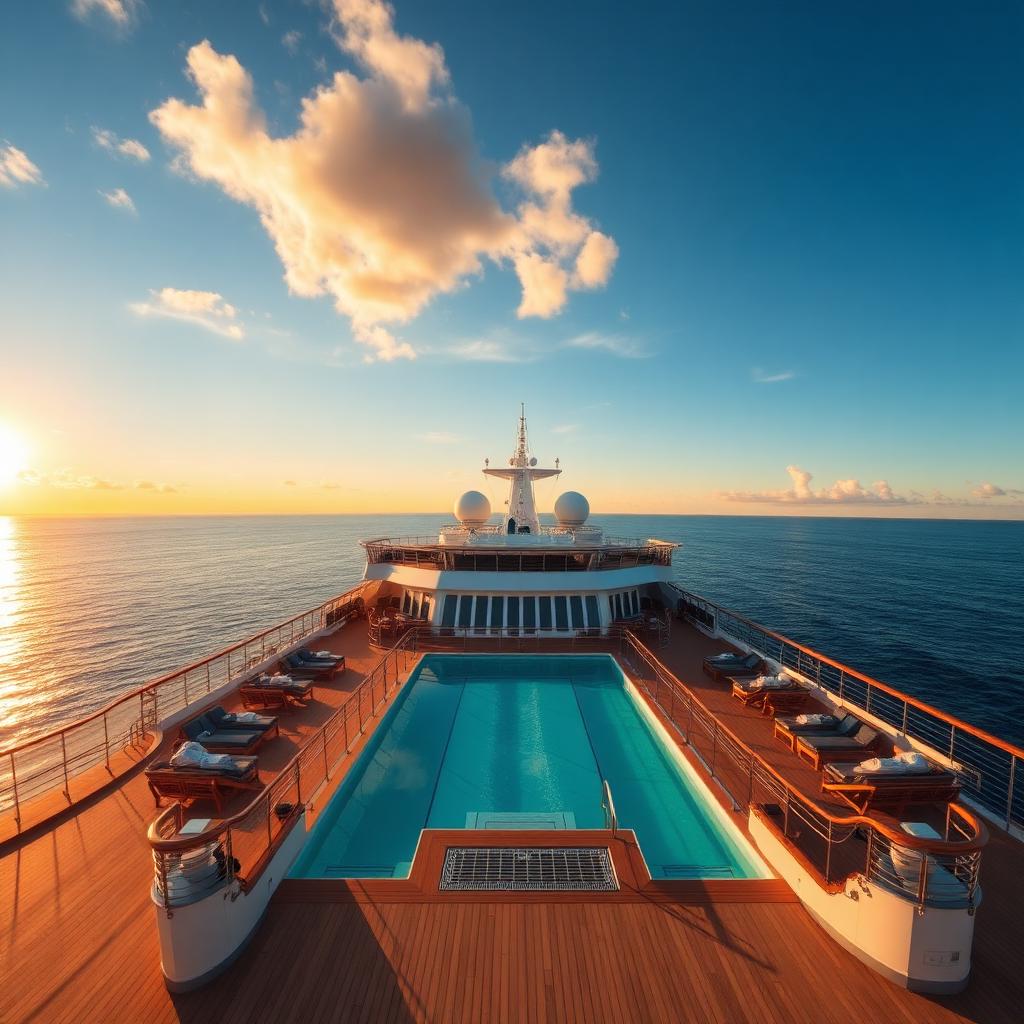 Cruise ship deck at sunset