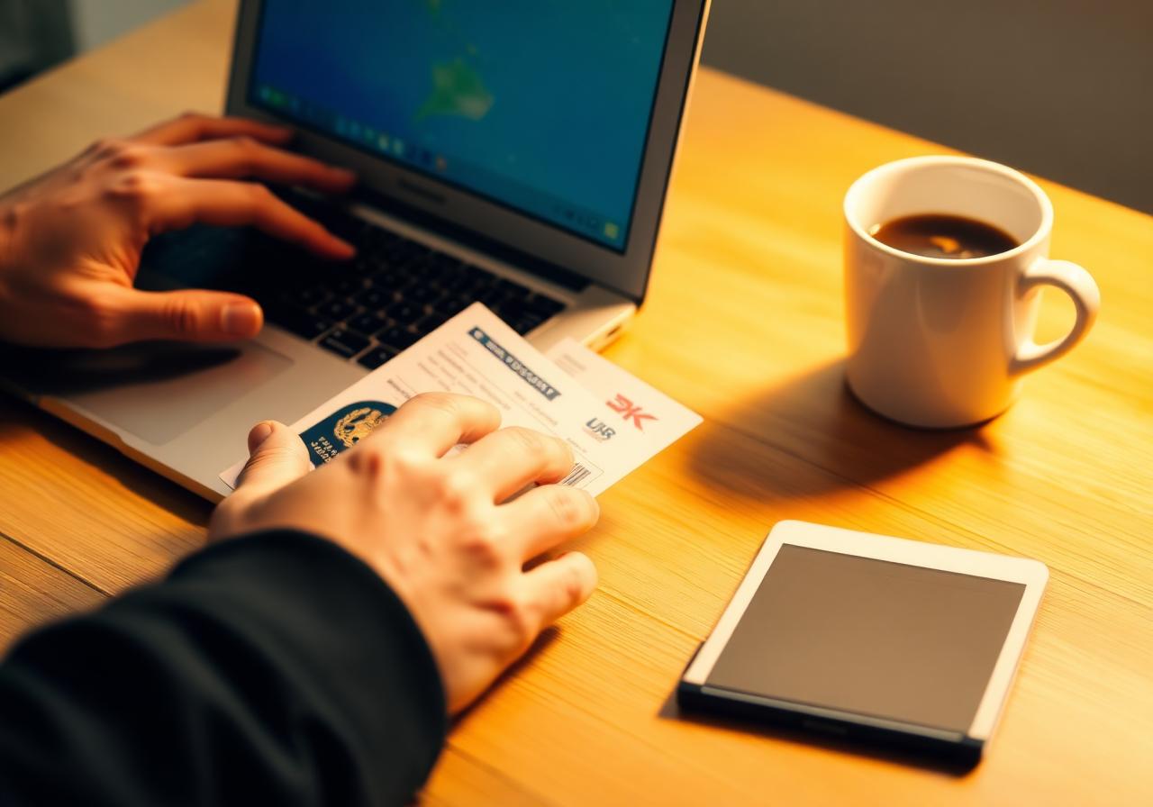 Buying travel insurance online with passport and boarding pass